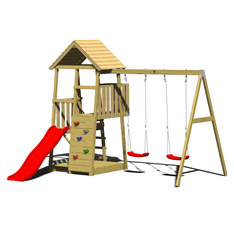 Montessori Wendi Toys Junior Activity Tower Schommelset Met Glijbaan, Zandbak en Dubbele Schommel