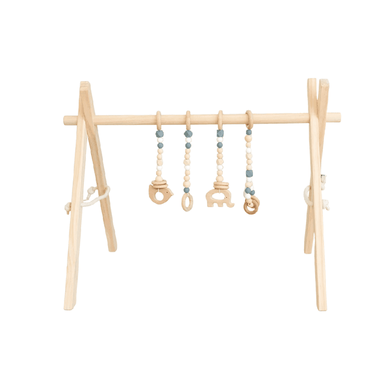 Montessori Poppyseed Play Grijs en Hout Baby Gym en Speelgoed Natuurlijk