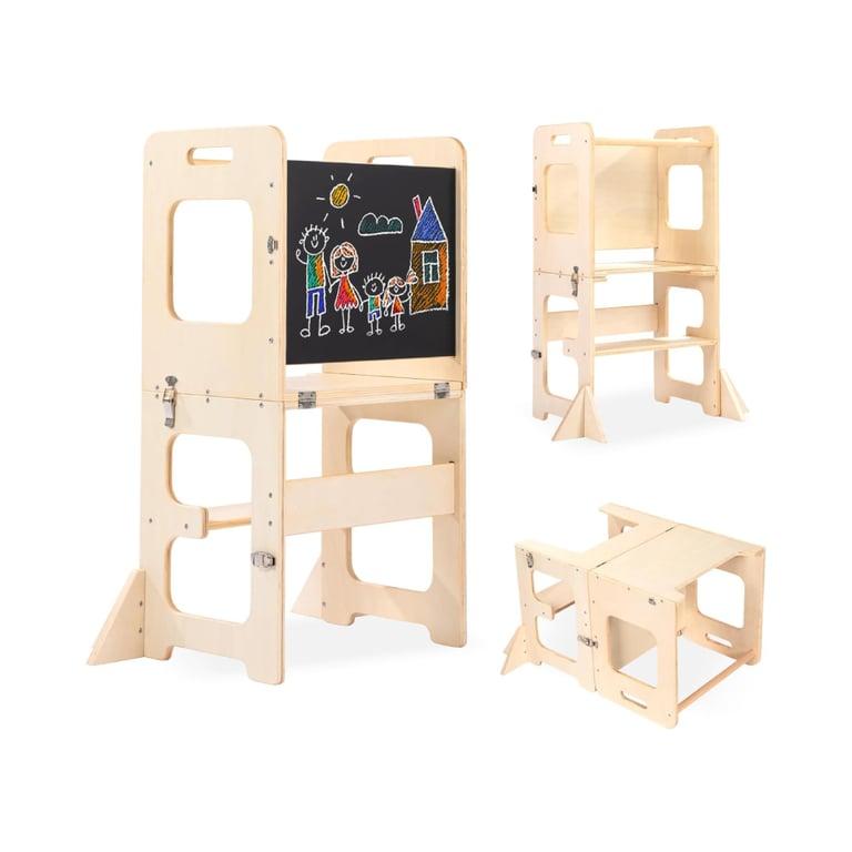 Montessori Jolie Vallee 4-in-1 Keukenkruk Helper Met Krijtbord-Log Kleur