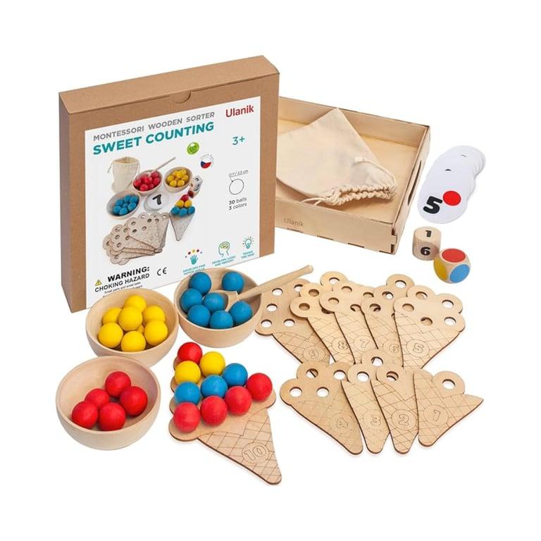 Montessori Ulanik Sweet Counting Houten Kleuren Sorteren en Tel Speelgoed