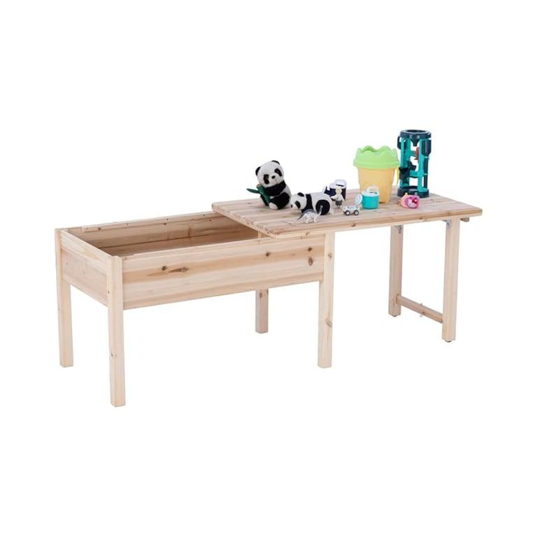 Montessori BIRASIL Wooden Kids Activity Table With Folding Lid Natural Wood