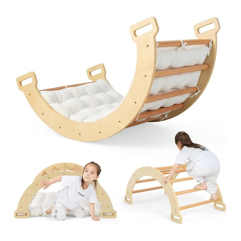 Montessori HONEY JOY 3-in-1 Houten Boog Klimtoestel met Knus Kussen Naturel