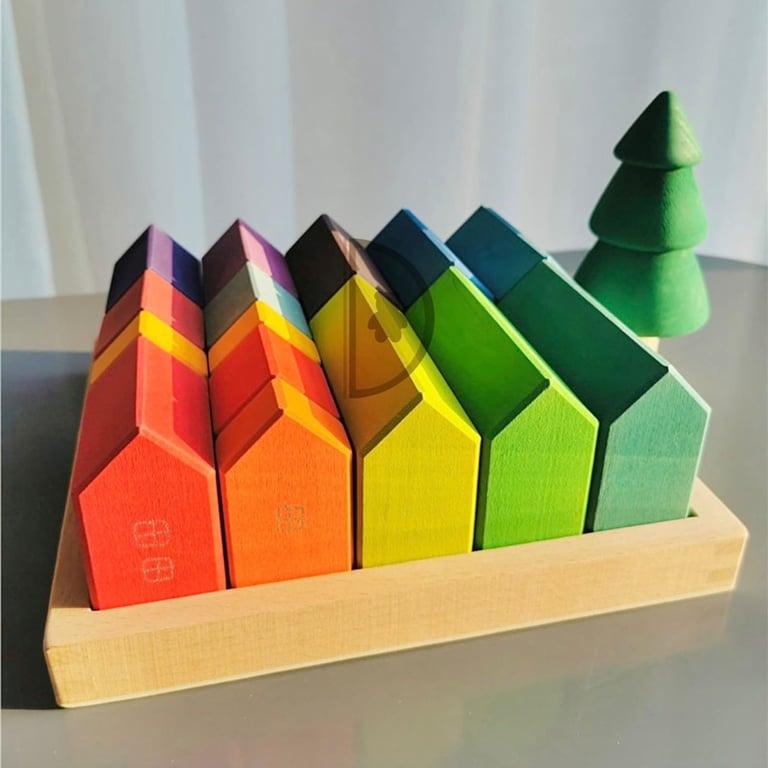 Montessori Di Little Corner 15-Delige Houten Huisjes Bouwsteen Set