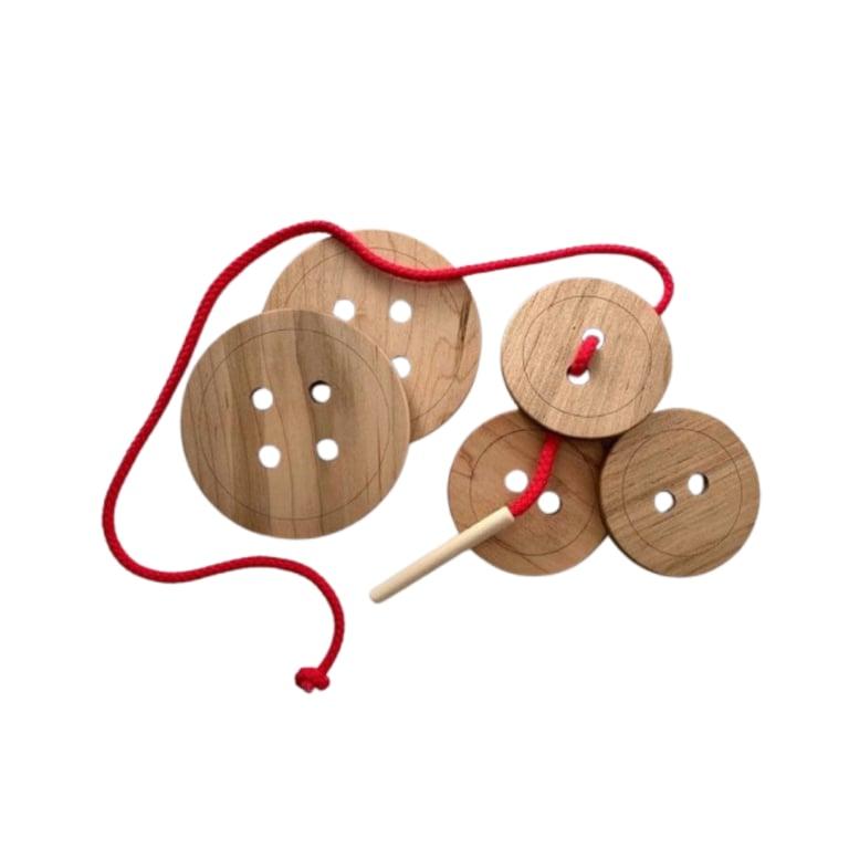 Montessori Red Barn Toys Wooden Buttons Lacing Toy With 1 Lace