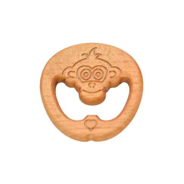 Montessori PoppyBabyCo Organisch Wooden Teether Speelgoed Aapje