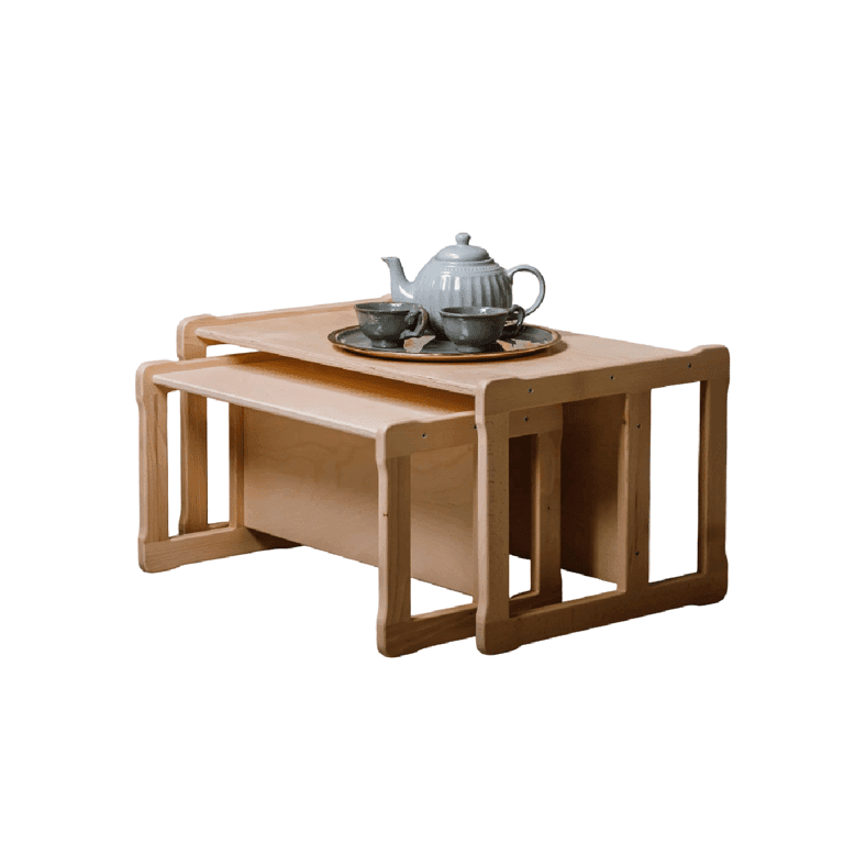 Montessori Woodjoy Grote Bank Tafel en Kleine Bank Stoel Set Natuurlijk