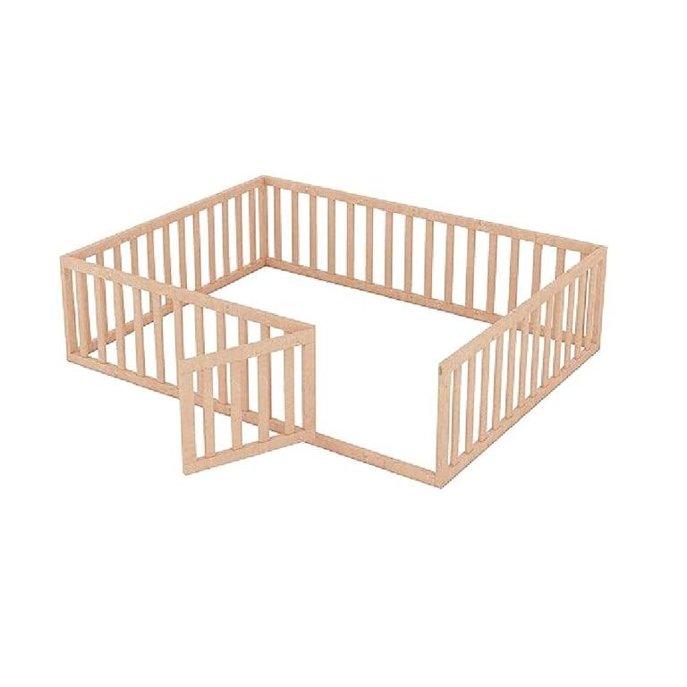 Montessori Bellemave Queensize Vloerbedframe met Hekwerk en Deur Naturel