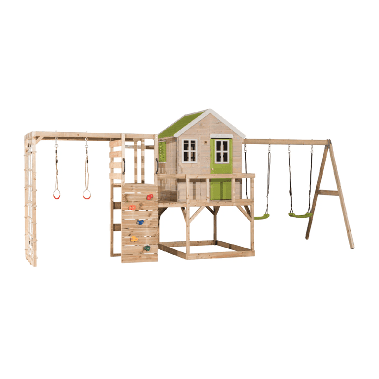 Montessori Wendi Toys My Lodge Schommelset Met Platform, Dubbele Schommel en Gymbevestiging Limoen