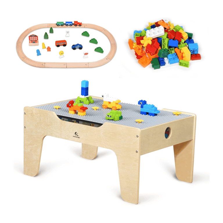 Montessori KRAND Activity Play Table With Building Bricks and Train Set Big-peg Baseplate Version