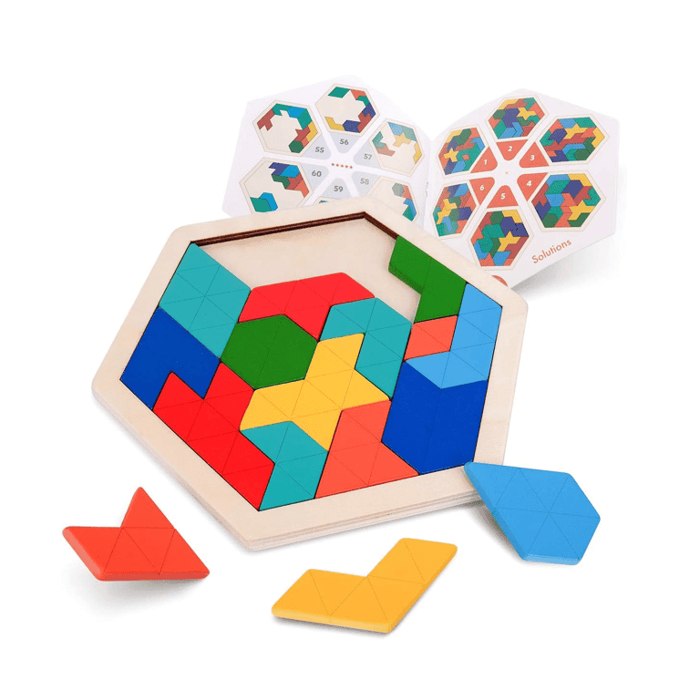 Montessori Vanmor Houten Tangram Puzzel Zeshoek