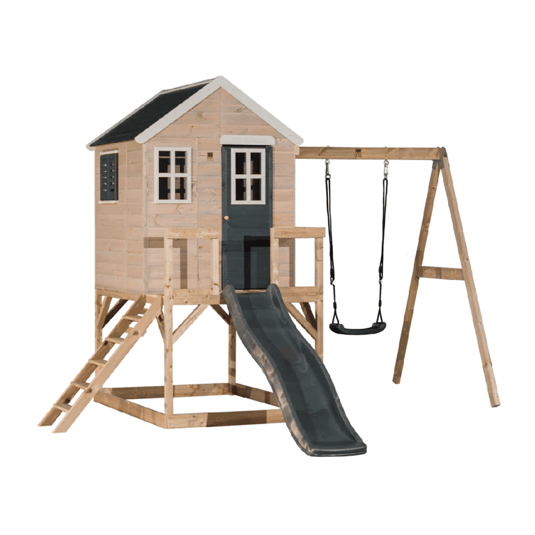 Montessori Wendi Toys My Lodge Schommelset Met Platform, Glijbaan en Enkele Schommel Grijs