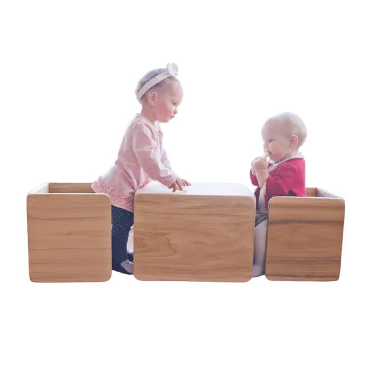 Montessori NATURAbaby Kubusstoel-set met 1 grote stoel & 2 kleine stoelen