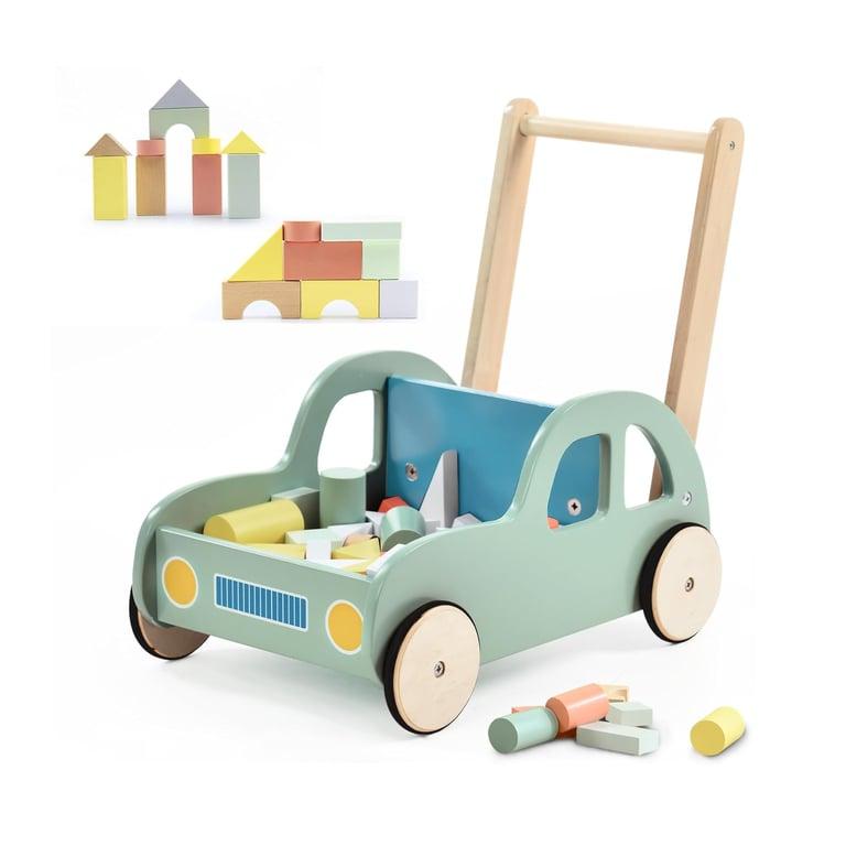 Montessori labebe Kids Duw Activiteiten Loopwagen met Houten Blokken