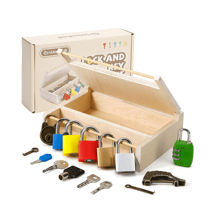 Montessori Woodtoe Slot en Sleutel Set 8-Delig