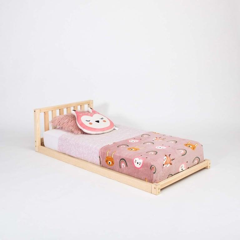 Montessori Sweet Home From Wood Houten Vloerbed met Hoofdbord Eenpersoons Dennenhout