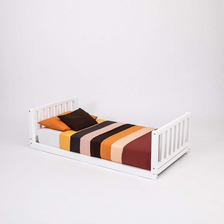 Montessori Sweet Home From Wood Floor Bed met Hoofdbord en Voetenbord Eénpersoons Wit