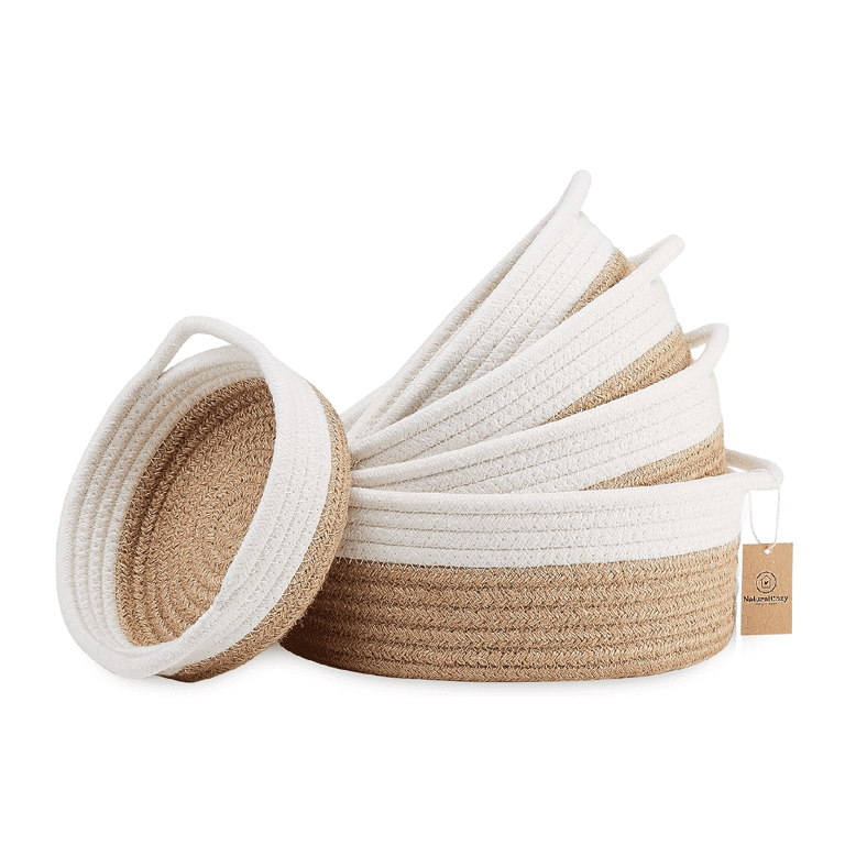 Montessori NaturalCozy Storage Basket 5-Piece Round Set Small White & Jute